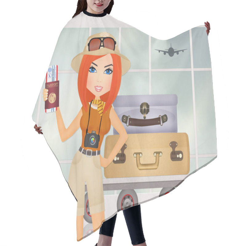 Personality  Illustration Of Girl With Passport Hair Cutting Cape