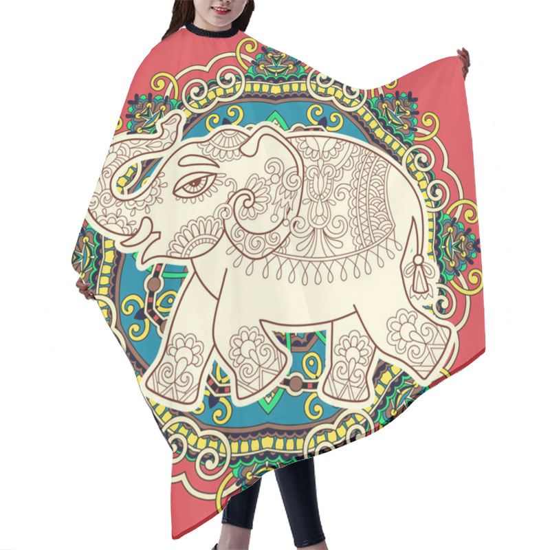 Personality  Ethnic Indian Elephant Pattern Drawing On Circle Floral Paisley Hair Cutting Cape