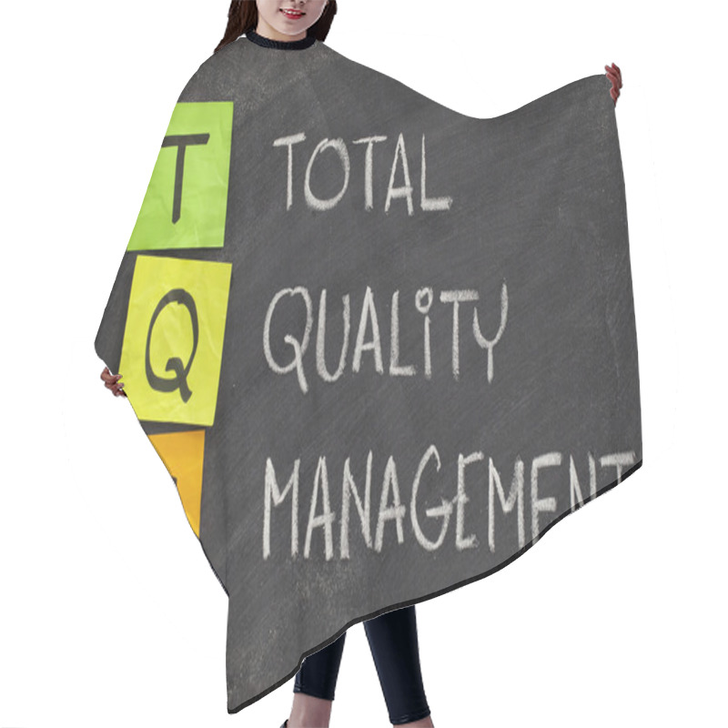 Personality  TQM Acronym (total Quality Management) - White Chalk Handwriting And Sticky Notes On Blackboard Hair Cutting Cape