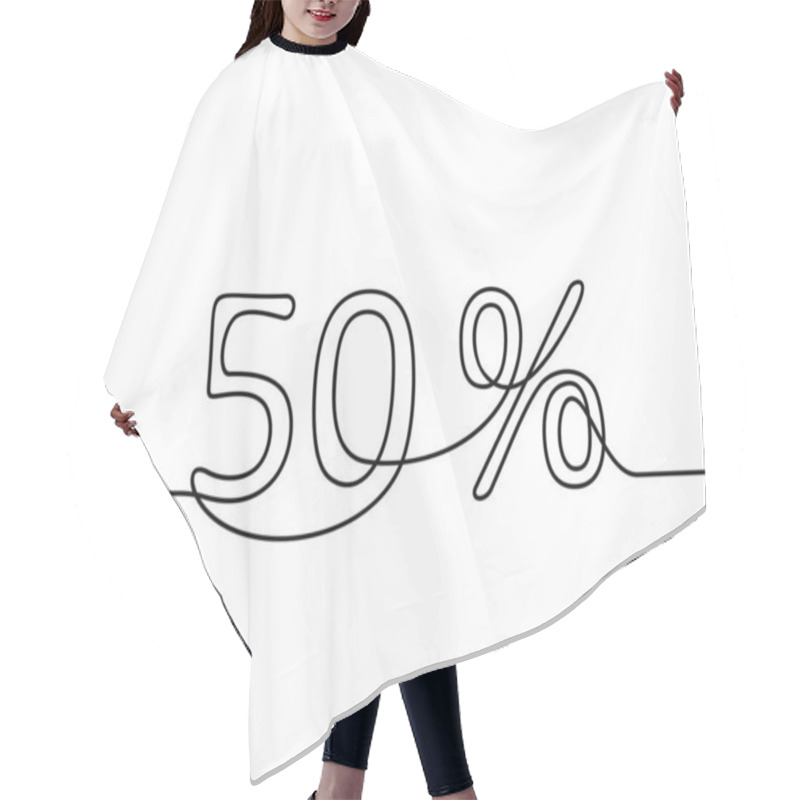 Personality  Continuous Line Drawing Of 50 Percent Sign, Black And White Vector Minimalistic Hand Drawn Illustration Hair Cutting Cape