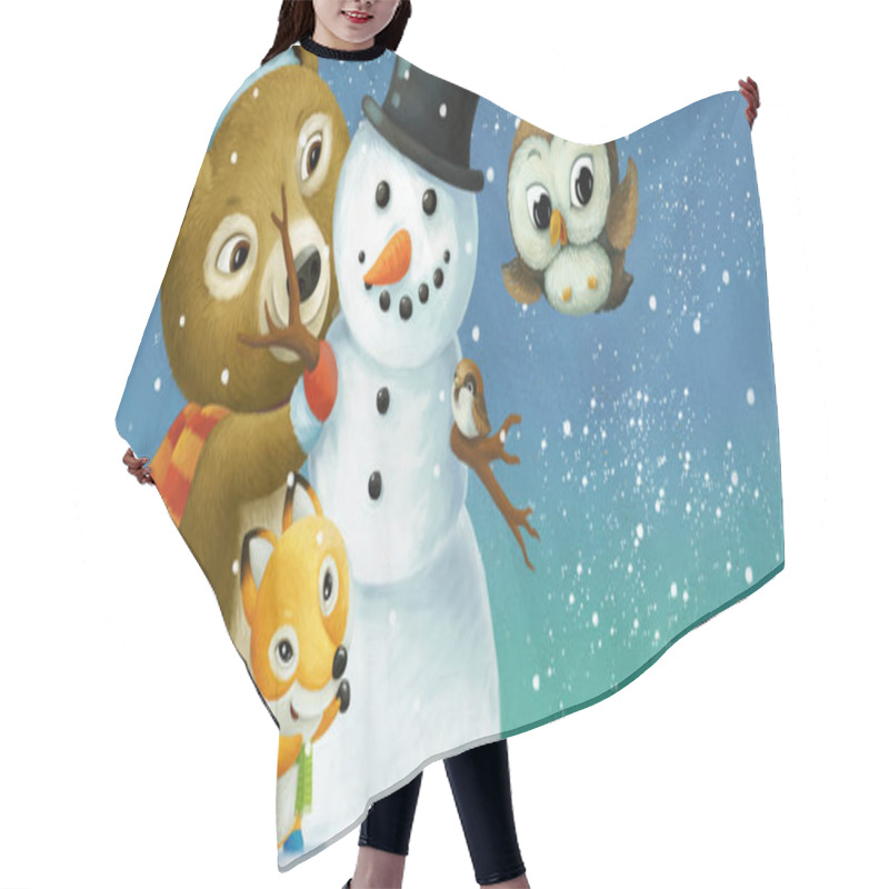 Personality  Cartoon Christmas Scene With Different Animals And Snowman Illustration For Children Hair Cutting Cape