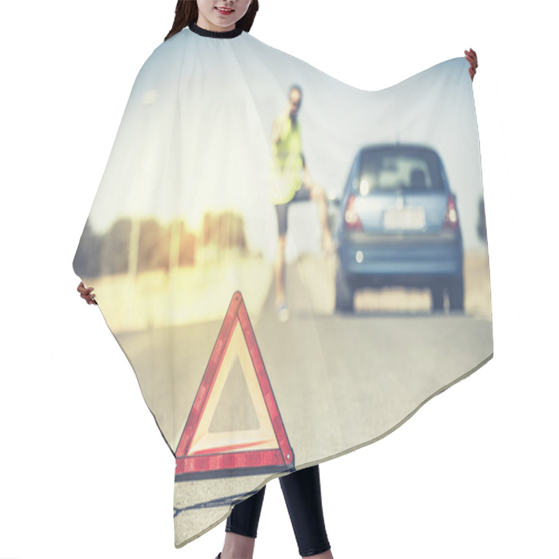 Personality  Emergency Triangle On The Road. Hair Cutting Cape