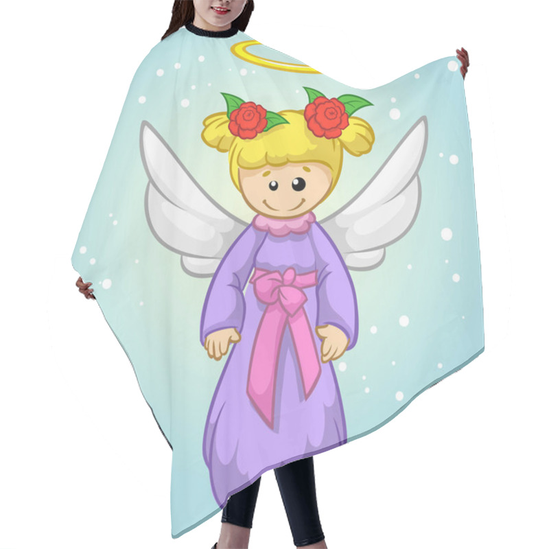 Personality  Vector Illustration Cute Christmas Flying Angel Character Hair Cutting Cape