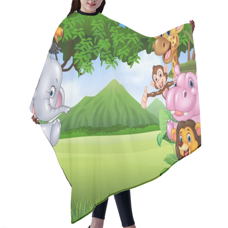 Personality  Cartoon Wild Animals With Nature Landscape Background Hair Cutting Cape