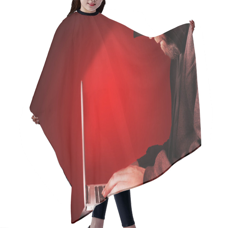 Personality  Hooded Computer Hacker Red Background Hair Cutting Cape