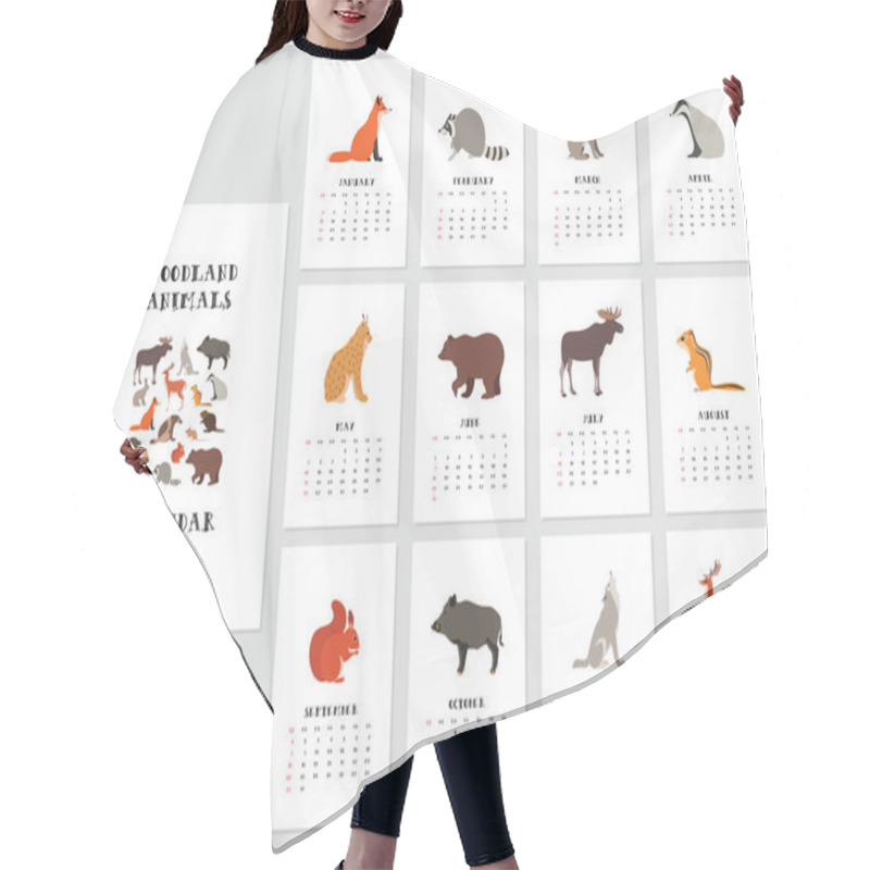 Personality  Vector Monthly Calendar With Woodland Animals Hair Cutting Cape