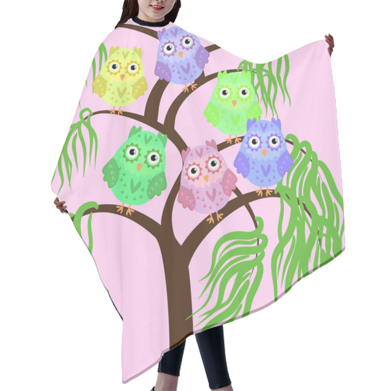 Personality  Bright Cute Cartoon Owls Sit On The Flowering Branches Of Fantastic Trees Hair Cutting Cape