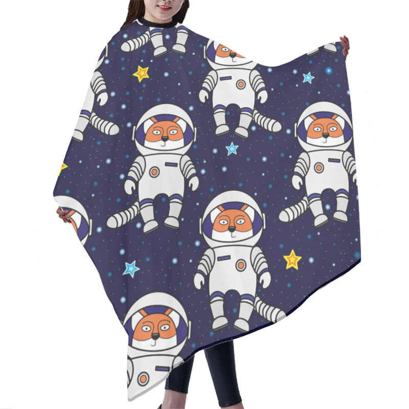 Personality  Fox Astronaut And Stars In Space, Seamless Pattern Hair Cutting Cape