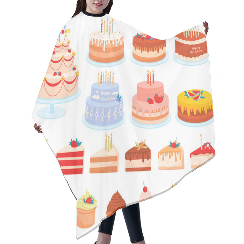 Personality  Cartoon Cakes Vector Set Hair Cutting Cape