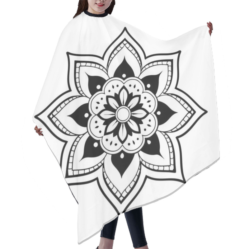 Personality  Black And White Flower, Mandala, Indian Ornament, Decorative Pattern, Spiritual Symbol, Ornate Design. Hair Cutting Cape