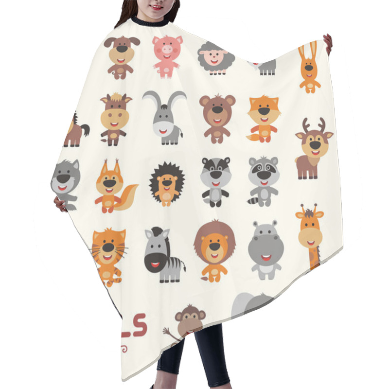 Personality  Big Set Of Funny Animals In Cartoon Style, Vector, Illustration Hair Cutting Cape