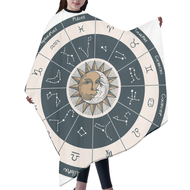 Personality  Circle Zodiac Signs With Sun And Moon Hair Cutting Cape