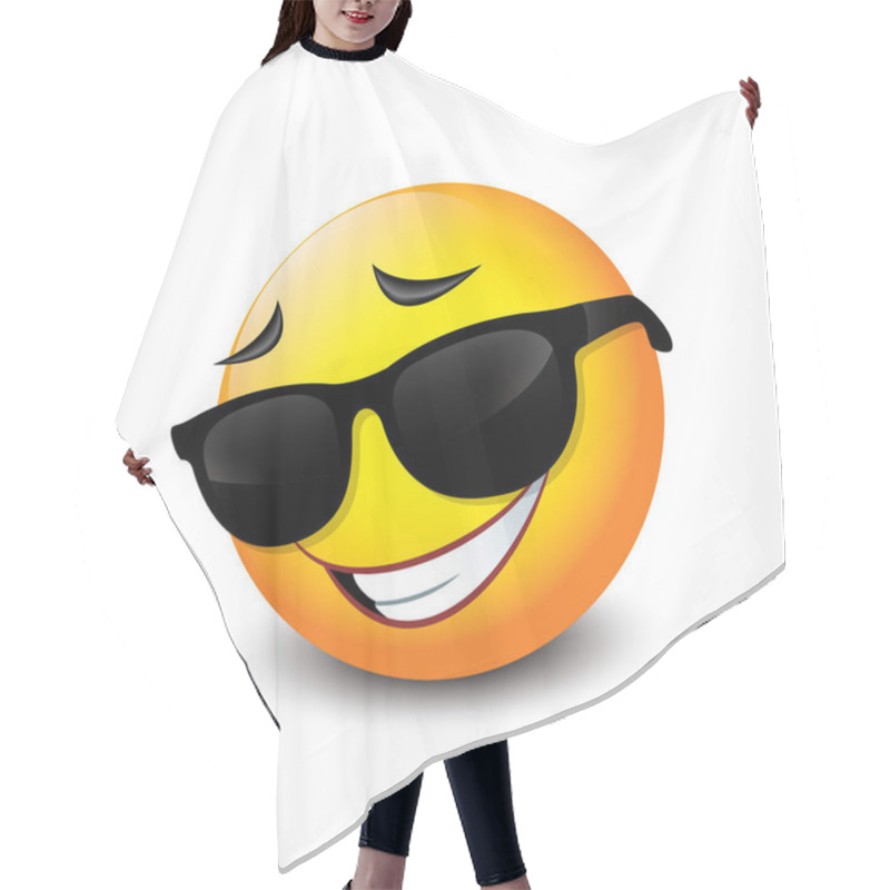 Personality  Cute Smiling Emoticon Wearing Black Sunglasses, Emoji - Vector Illustration Hair Cutting Cape