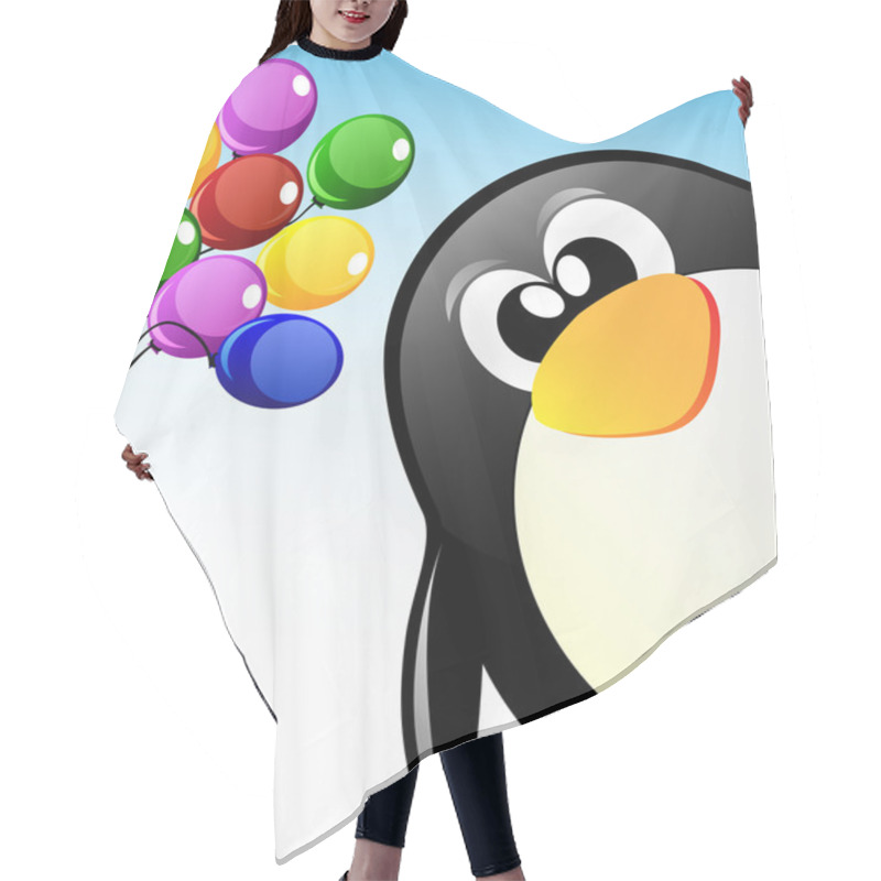 Personality  Vector Cartoon Penguin With Balloons Hair Cutting Cape