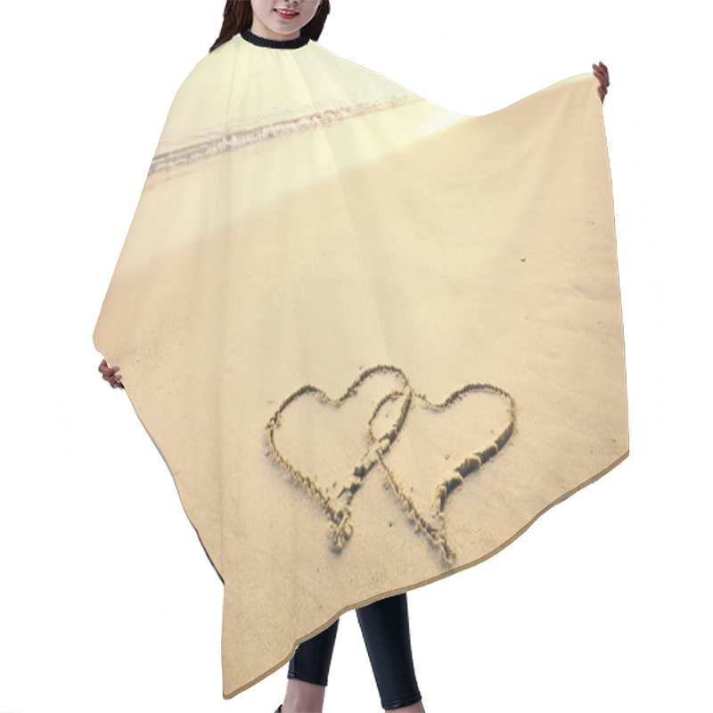 Personality  Two Hearts Drawn On The Sand Of A Beach Hair Cutting Cape