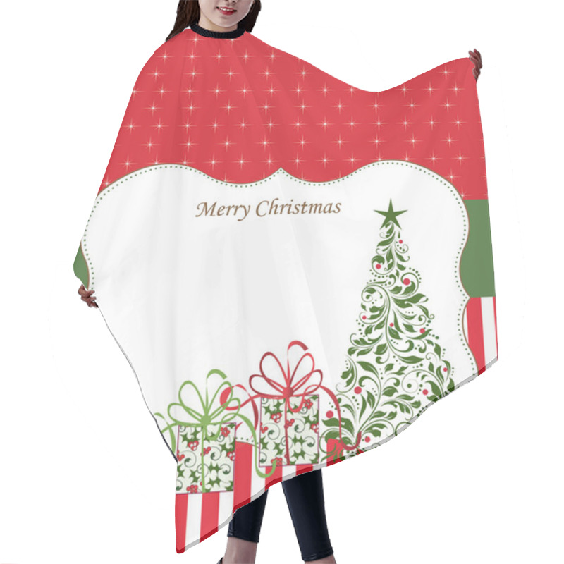 Personality  Christmas Greeting Card With Fir Tree And Gifts Hair Cutting Cape