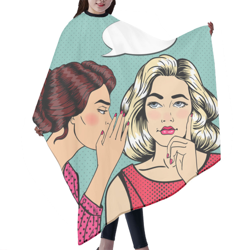 Personality  Young Woman Whispering Secret To Her Friend. Pop Art Vector Illustration Hair Cutting Cape