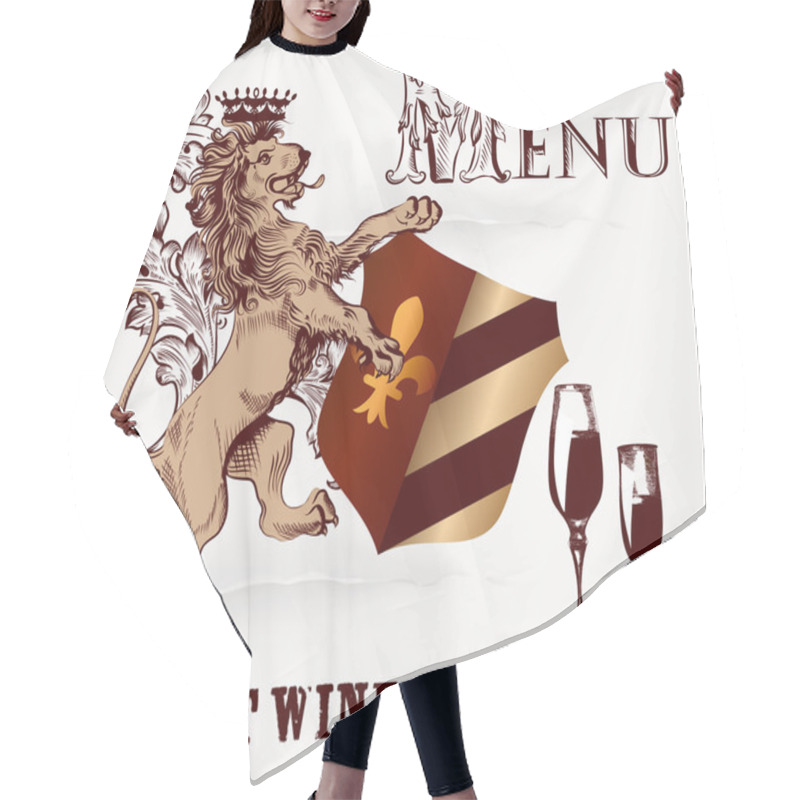 Personality  Menu Or Poster Design In Heraldic Style With Lion And Wine Hair Cutting Cape