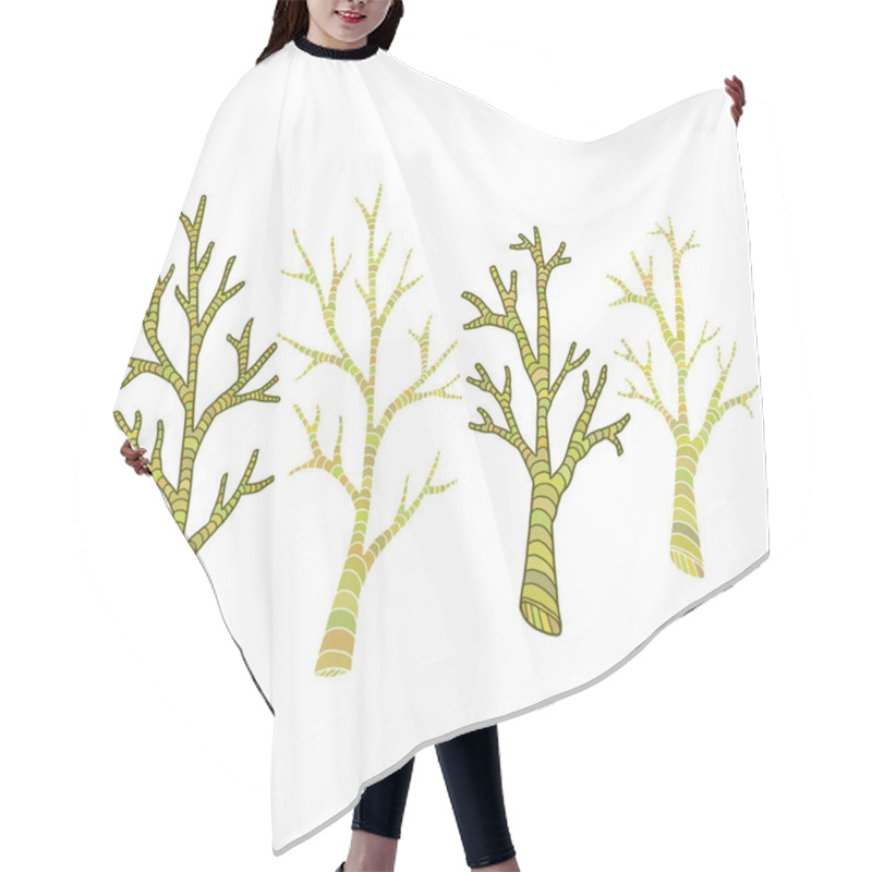 Personality  Tree Branches . Hand Drawn Print. Sticker Rustic Design. Hair Cutting Cape