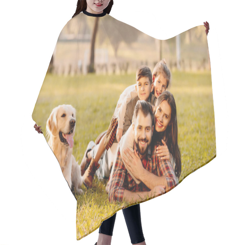 Personality  Family Lying In Pile On Grass Hair Cutting Cape