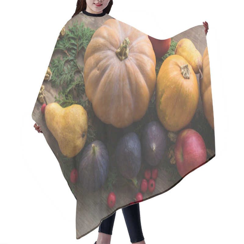 Personality  Pumpkins And Fruits On Table Hair Cutting Cape