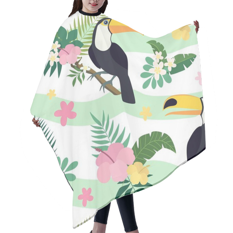 Personality  Vector Seamless Tropical Pattern With Toucan Bird Hair Cutting Cape