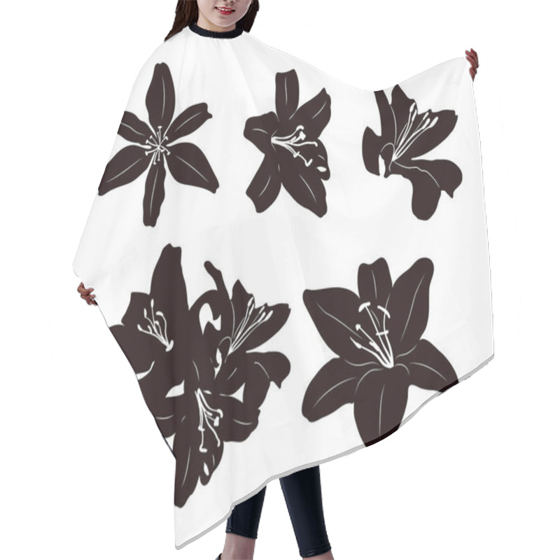 Personality  Stencils Of Individual Lily Flowers. Black Silhouette On White Background. Hair Cutting Cape