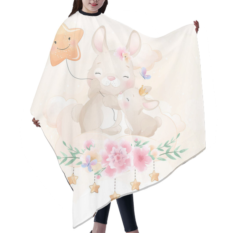 Personality  Cute Doodle Bunny With Floral Illustration Hair Cutting Cape