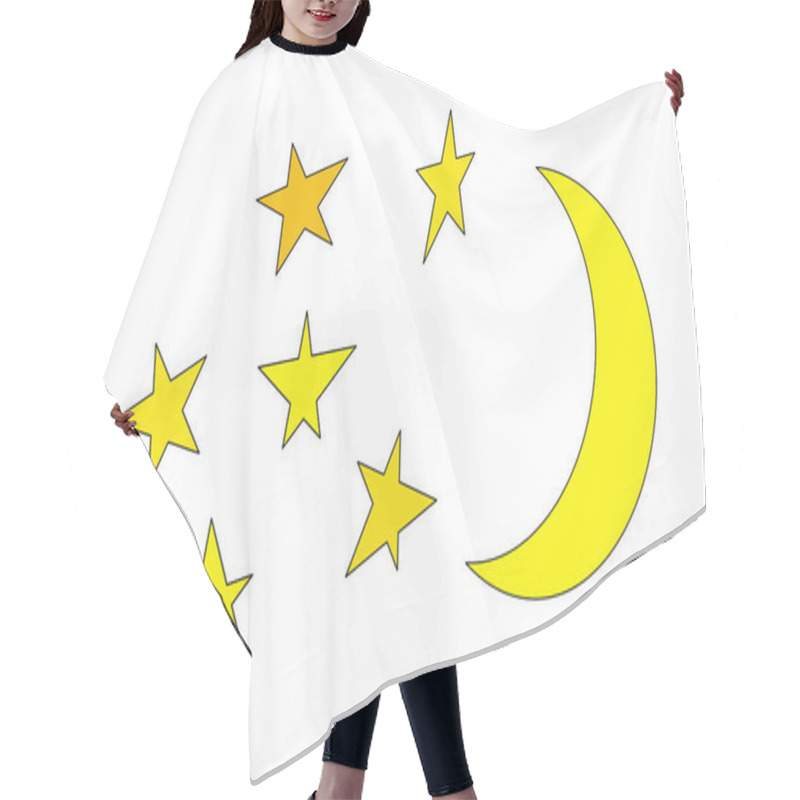 Personality  Illustration. Moon And Stars Closeup. Abstract Moon. Yellow Moon And Stars Isolated On White Background Hair Cutting Cape