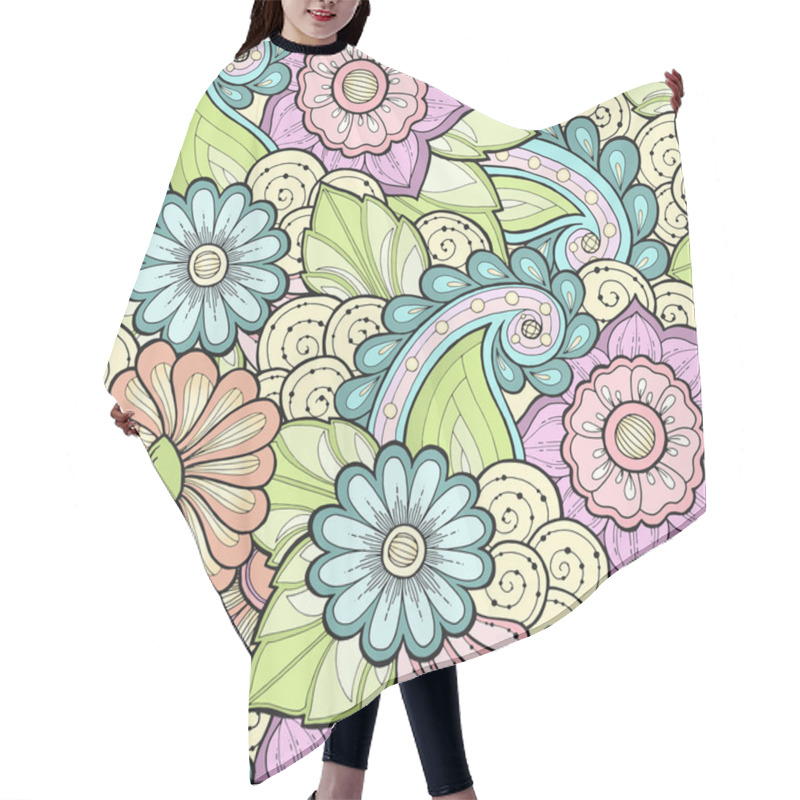 Personality  Seamless Pattern With Stylized Flowers. Ethnic Background. Hair Cutting Cape