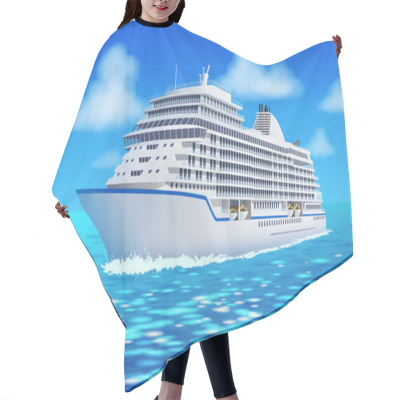 Personality  Great Cruise Liner, Ocean, Blue Sky In Flat Style. Hair Cutting Cape