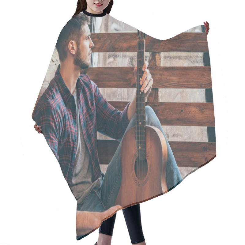 Personality  Man With Acoustic Guitar Hair Cutting Cape