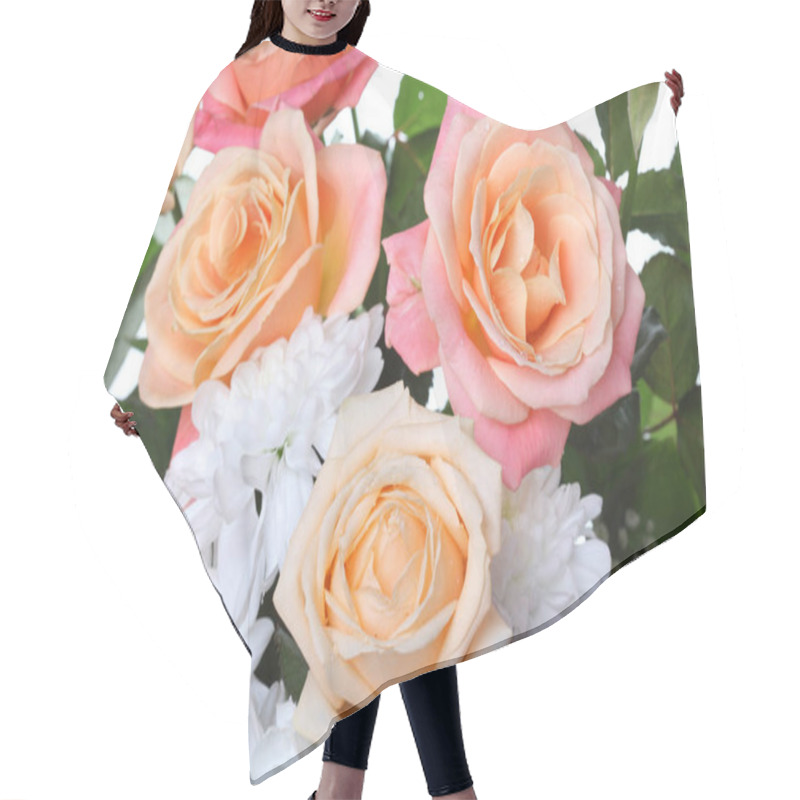 Personality  Bouquet Of Tea Roses And White Chrysanthemums, Floral Background. Hair Cutting Cape