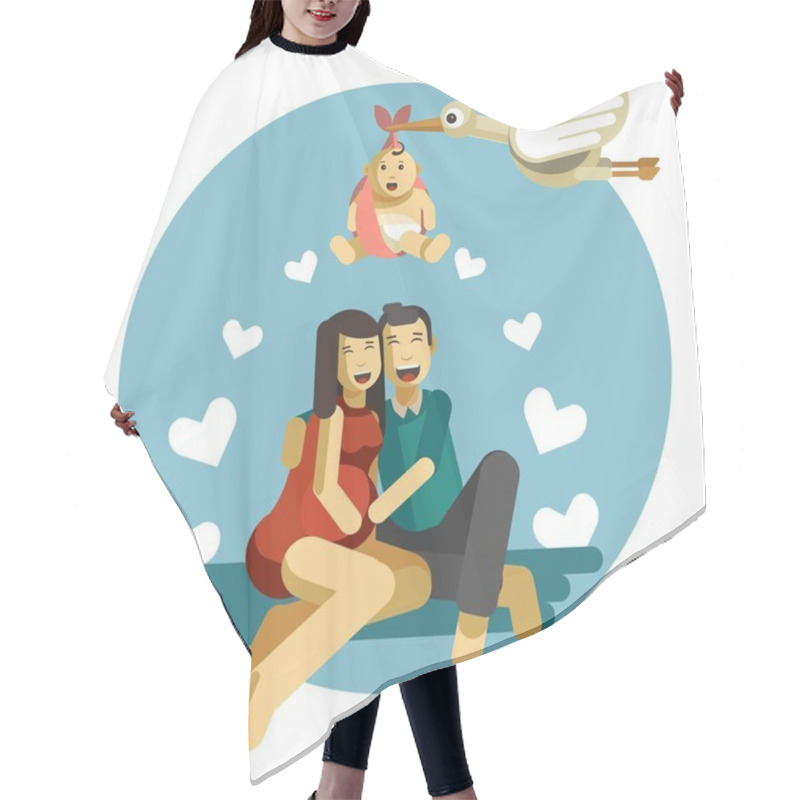 Personality  Baby Birth Couple And Stork Carrying Newborn Family Hair Cutting Cape