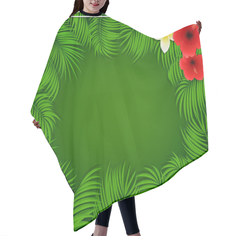 Personality  Frame From Palm Leaves And Flowers On Green Background Hair Cutting Cape