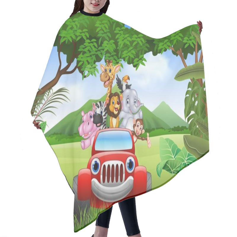 Personality  Cartoon Animals Africa In The Red Car Hair Cutting Cape