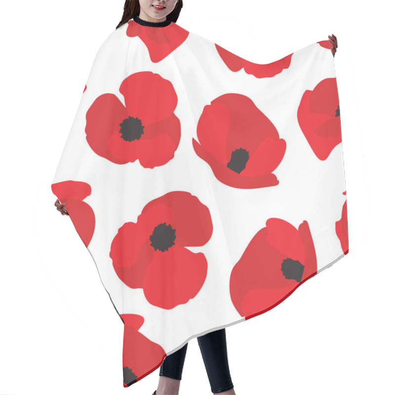 Personality  Poppy Flower Seamless Pattern. Red Poppies On White Background. For Textile, Wallpapers, Print And Web Design. Vector Hair Cutting Cape