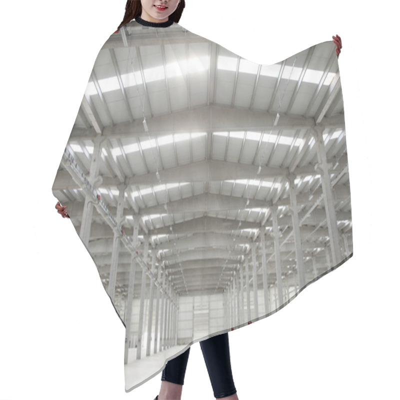 Personality  Modern, Large Factory Interior. Background. Hair Cutting Cape