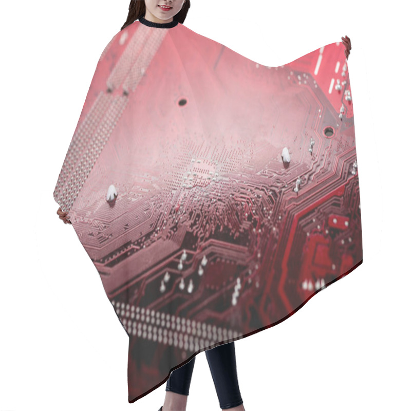 Personality  Red Computer Motherboard With Integrated Elements Hair Cutting Cape