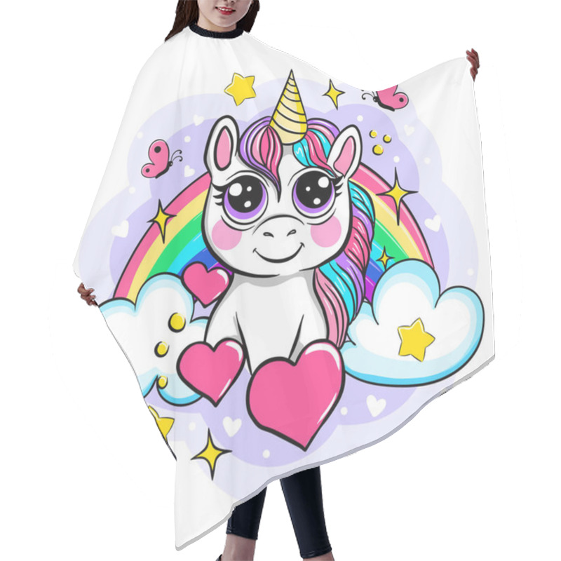 Personality  Beautiful Unicorn On Rainbow Background, Vector Cartoon Illustration Hair Cutting Cape