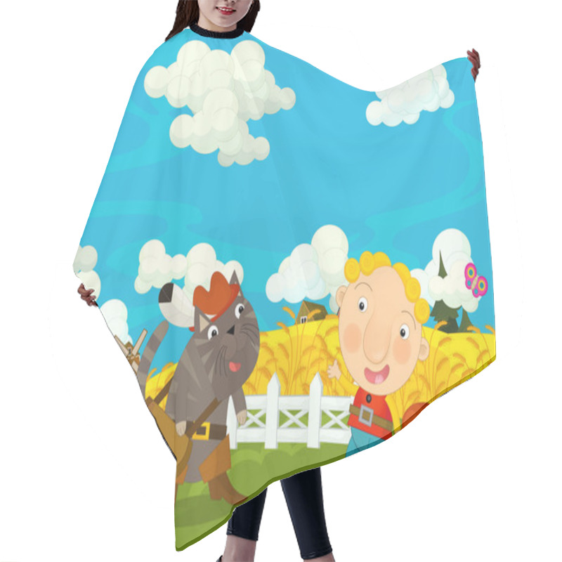 Personality  Cartoon Happy And Funny Scene With Boy And Cat - Friends - Talking Together - Illustration For Children  Hair Cutting Cape