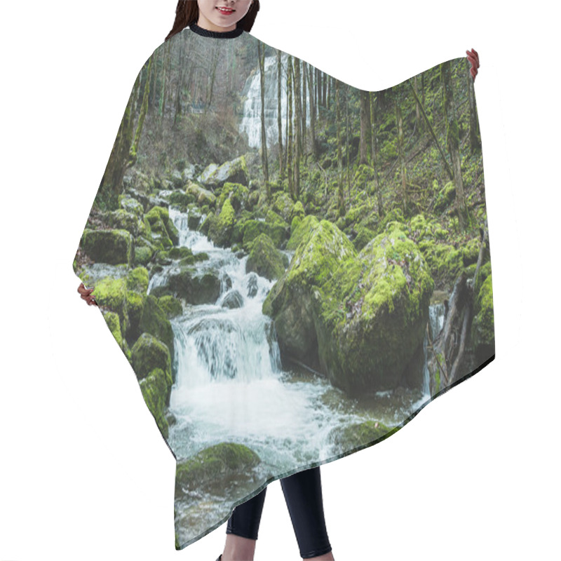 Personality  Creek In The Forest With Stones Hair Cutting Cape