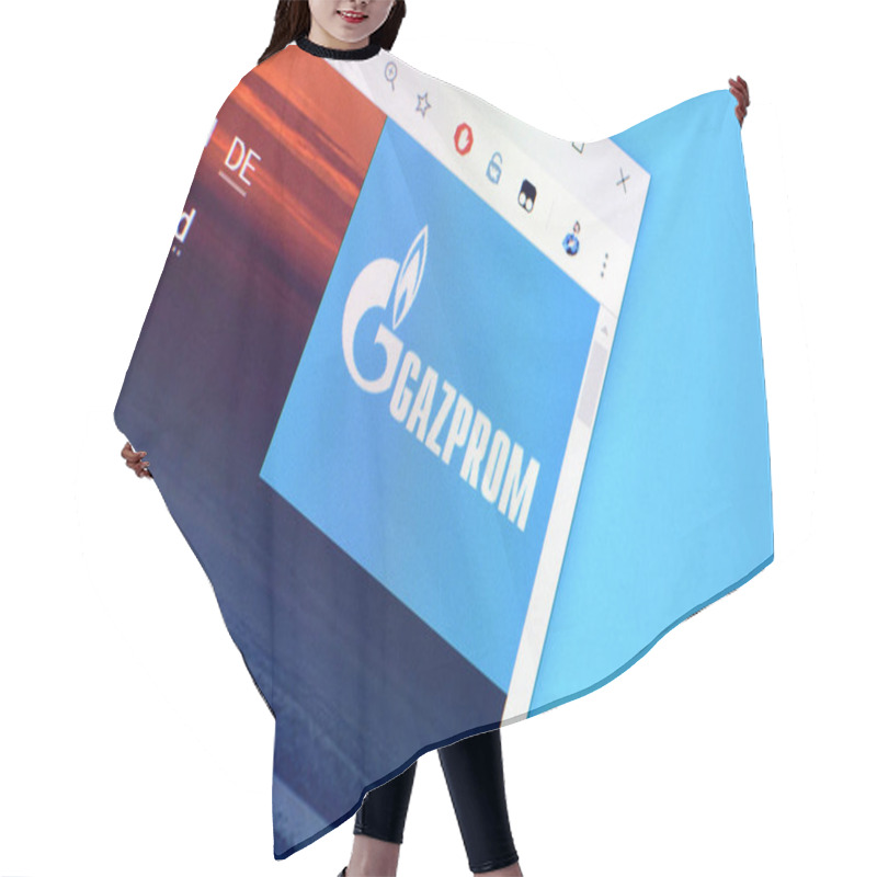 Personality  Homepage Of Gazprom Website On The Display Of PC, Url - Gazprom. Hair Cutting Cape