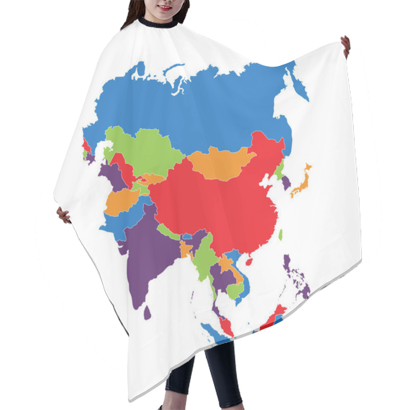 Personality  Vector Illustration Asia Outline Map Isolated On White Background. Asian Continent Icon Hair Cutting Cape