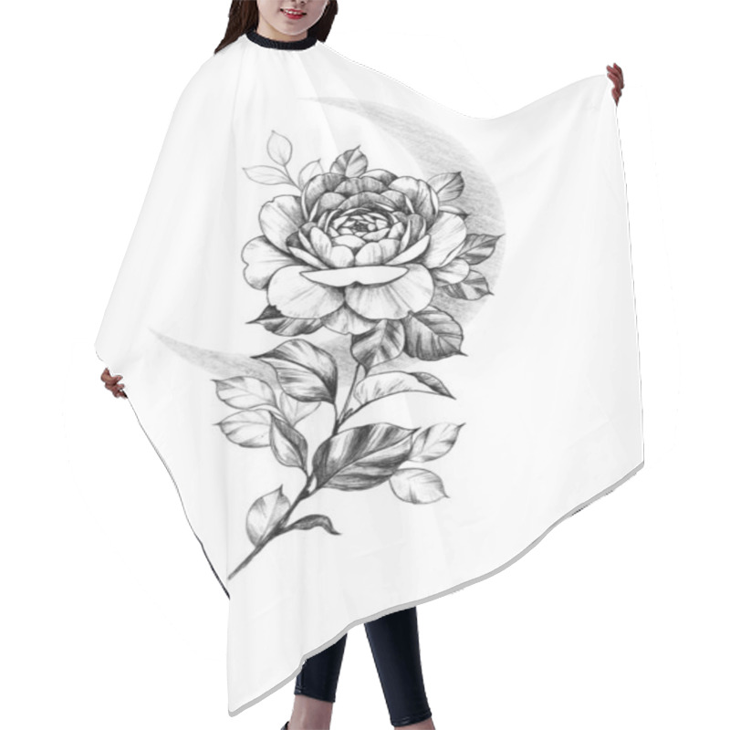 Personality  Hand Drawn Floral Composition With Rose And Moon Hair Cutting Cape