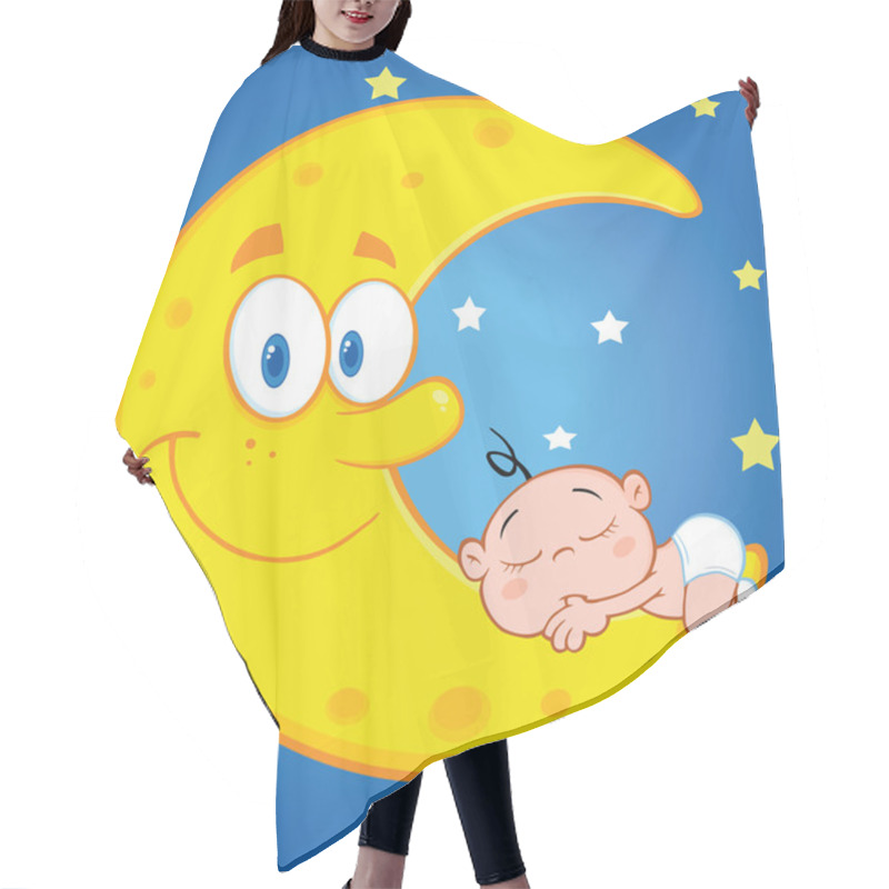 Personality  Cute Baby Boy Sleeps On The Smiling Moon Over Blue Sky With Stars Hair Cutting Cape