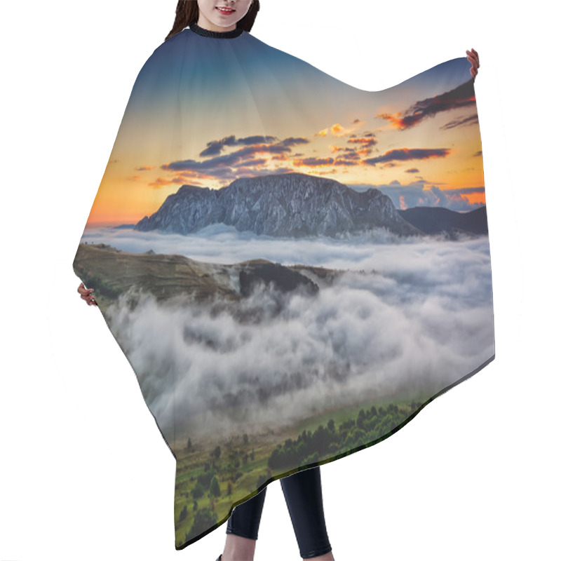 Personality  Beautiful Mountain Landscape In Foggy Morning In Romania Hair Cutting Cape