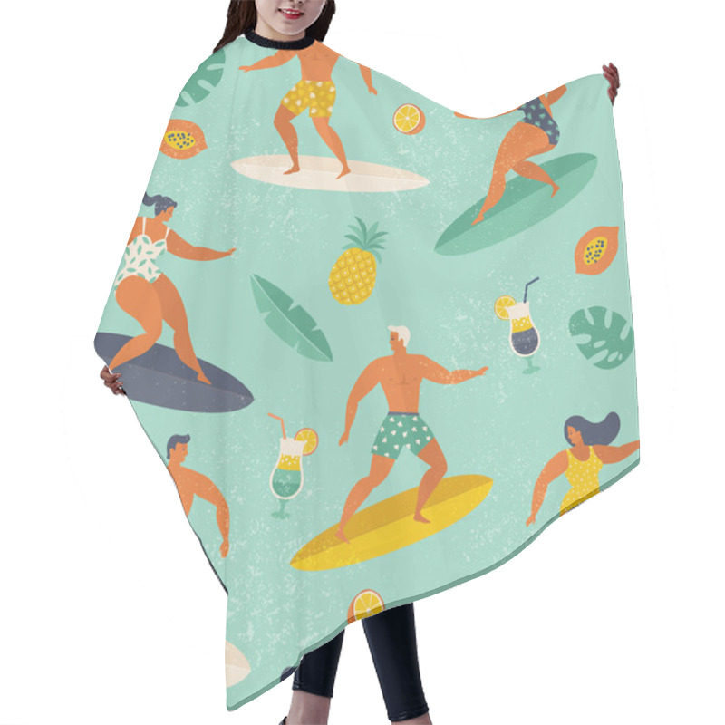 Personality  Summer Beach Seamless Pattern With Surfers Hair Cutting Cape