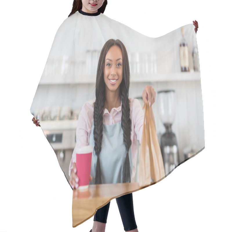 Personality  Waitress With Take Away Order Hair Cutting Cape