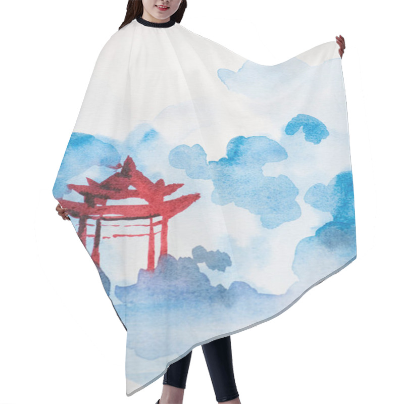 Personality  Japanese Painting With Temple On White Background Hair Cutting Cape